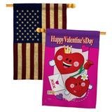 Breeze Decor Happy Valentine's Day 2-Sided Polyester 40 x 28 in. House Flag in Indigo/Pink/Red | 40 H x 28 W in | Wayfair