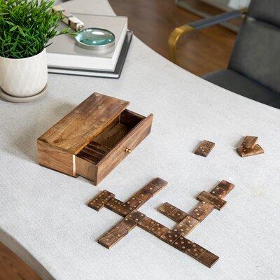 Millwood Pines Wooden Dominoes Set - Wooden & Brass Domino Set in Brown - Game & Storage Case - Family Game Night - Contemporary Home Decor Metal | Wayfair