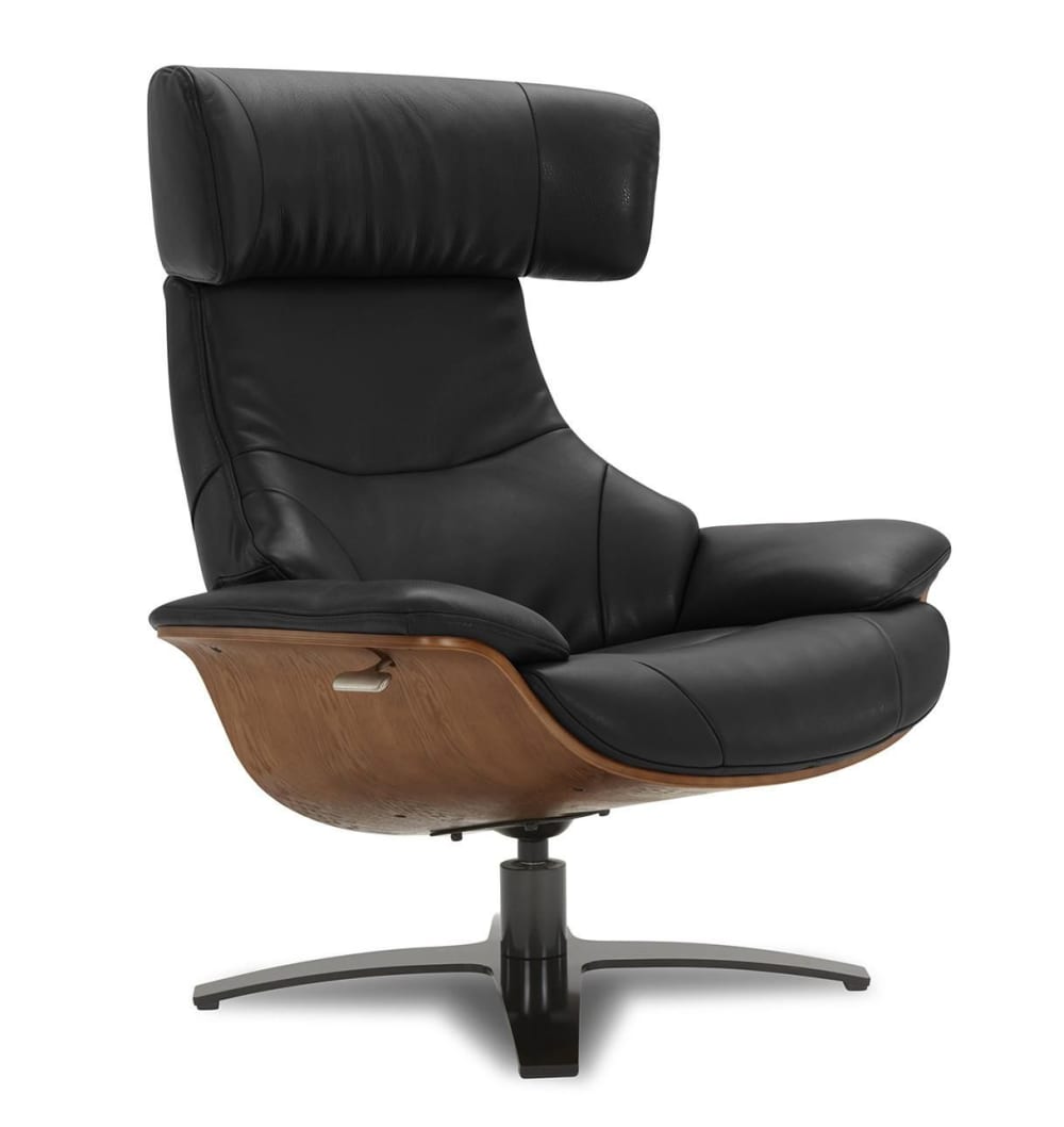 Fauteuil de relaxation en cuir noir et chêne naturel