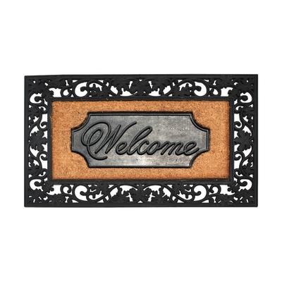 A1HC Rubber and Coir Door Mat Floral Border Dirt Trapper Heavy Weight Doormat