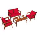 Costway 4 Piece Acacia Wood Patio Rattan Furniture Set-Red