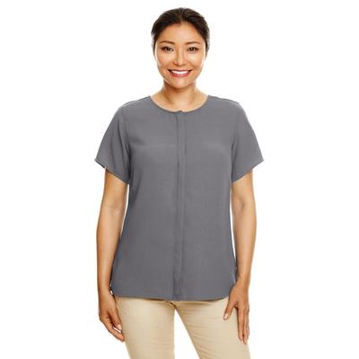 Devon & Jones DP612W Women's Perfect Fit Short-Sleeve Crepe Blouse in Graphite Grey size XL | Polyester