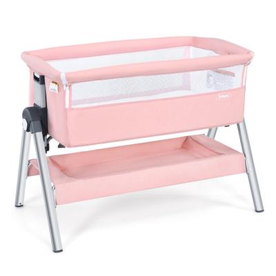 Costway Portable Baby Bedside Sleeper with Adjustable Heights and Angle-Pink