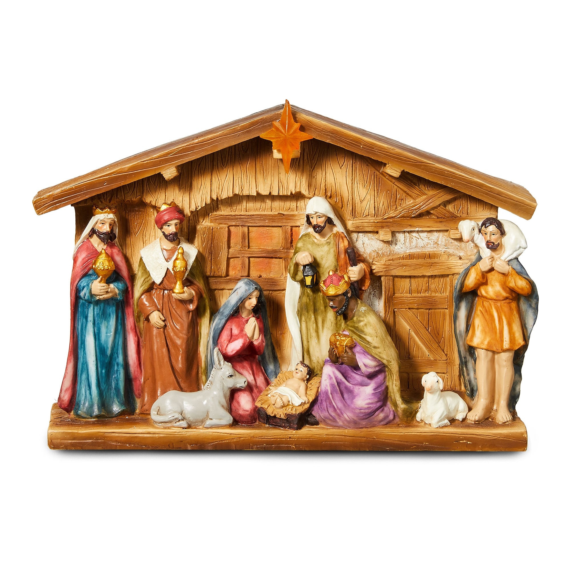 Glitzhome 12.5"L LED Lighted Resin Nativity Scenes