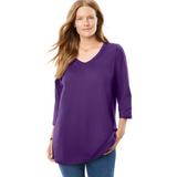 Plus Size Women's Perfect Three-Quarter Sleeve V-Neck Tee by Woman Within in Radiant Purple (Size 3X) Shirt