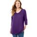 Plus Size Women's Perfect Three-Quarter Sleeve V-Neck Tee by Woman Within in Radiant Purple (Size 3X) Shirt