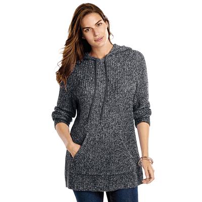 Plus Size Women's Hooded Pullover Shaker Sweater by Woman Within in Black White Marled (Size 4X)