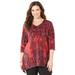 Plus Size Women's Panne Velvet Tunic by Catherines in Red Paisley (Size 4X)