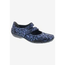 Wide Width Women's Chelsea Mary Jane Flat by Ros Hommerson in Blue Jacquard Leather (Size 12 W)