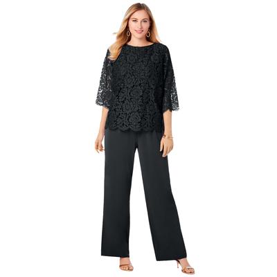 Plus Size Women's Popover Lace Jumpsuit by Jessica London in Black (Size 22 W)