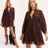 Free People Dresses | Fp Maroon Brown One Karma Eyelet Crochet Mini Dress | Color: Brown | Size: Xs