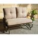 Winston Porter Carlston Patio Glider Bench - Outdoor Rocking Loveseat w/ Sturdy Frame & Blue Cushion Seats in Brown | Wayfair