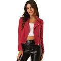 Allegra K Women's Short Jacket Soft Moto Zip Up Pockets Faux Suede Biker Jackets Red 12