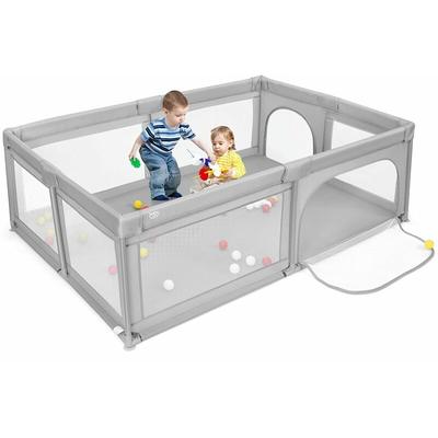 COSTWAY Baby Laufstall mit 50 Baellen & 2 Türen, Laufgitter mit atmungsaktivem Netz und