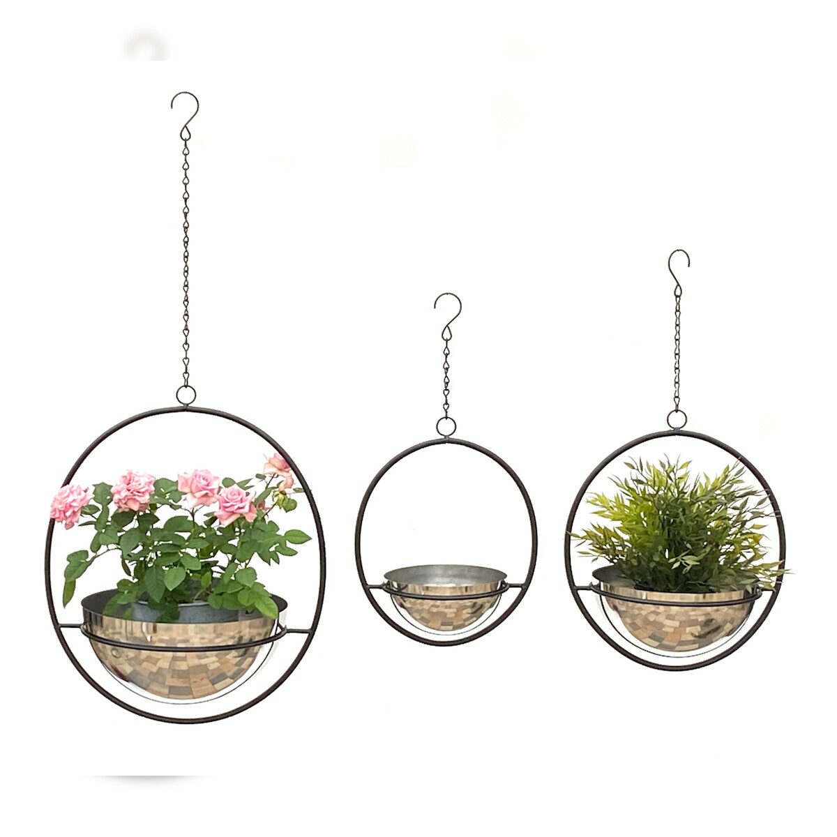 DanDiBo Blumenampel Innen Metall Wand Hängepflanzen 96087 3er Set mit Topf Silber Pflanzenhänger Blumenhänger Topfhänger Blumen Blumentopfhänger Image