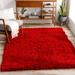 Cagbang 6'7" x 9' Modern Shag Solid Plush Red Area Rug - Hauteloom