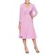 Women's Tea Length Mother of The Bride Dress Two Pieces with Jacket Long Sleeve Evening Gown Plus Size Pink UK14