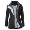 Raincoat Women Waterproof Hooded Trench Coats Lined Windbreaker Travel Jacket Black L