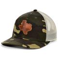 Men's Local Crowns Camo/Natural Texas Woodland Leather State Patch Trucker Snapback Adjustable Hat