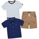 DKNY Baby Boys' Shorts Set -3 Piece Short Sleeve T-Shirt and Button Down Collared Shirt and Khaki Shorts Set (Infant/Toddler), Size 12 Months, Dark Khaki