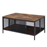 Metal Coffee Table with 1 Bottom Shelf and Mesh Design, Brown and Gray - 21 H x 41 W x 22 L Inches