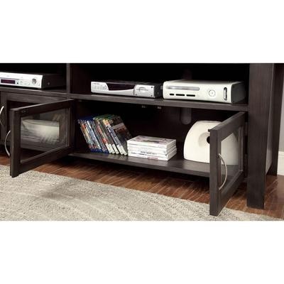 Wooden TV Stand with Four Glass Doors in Gray Finish