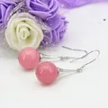 Boucle d'oreille en pierre naturelle rose rhodochrosite perles rondes de 12mm calcédoine jades