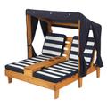 Double chaise longue enfant avec coussins rayés bleu et blanc