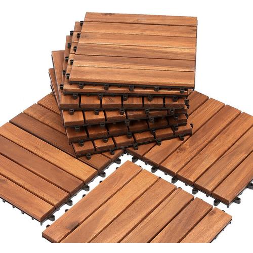 Hengda – Holzfliesen aus Akazien Holz 30x30cm, 6 Latten Fliese 10m², Bodenfliesen für Terrassen und