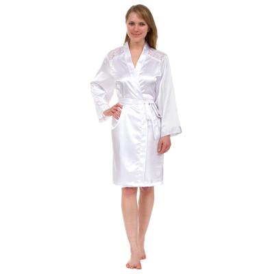 Leisureland Lace Yoke Satin Knee-Length Robe