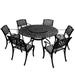 Outdoor Lattice 59 in. Round Dining Set with Lazy Susan and Six Chairs