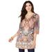 Plus Size Women's V-Neck Printed Tunic by Roaman's in Natural Animal Medallion (Size 12)