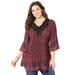 Plus Size Women's Velvet Trim Pleated Blouse by Catherines in Pink Black Paisley Print (Size 4X)