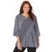 Plus Size Women's Affinity Chain Pleated Blouse by Catherines in Black White Tile Print (Size 0X)