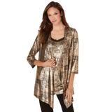 Plus Size Women's Metallic Cardigan and Tank Set by Roaman's in Gold Metallic (Size 14/16)