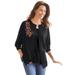 Plus Size Women's Perfect Long-Sleeve Cardigan by Woman Within in Black Floral Embroidery (Size 3X) Sweater