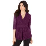 Plus Size Women's Surplice Lace Top by Roaman's in Dark Berry (Size 14/16)