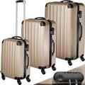 TecTake® Hard Shell Suitcase, Set of 3, Including Extra Large, Large, and Medium Size Luggage, Plus TSA Lock, 360 Swivel Wheels, Ergonomic Telescopic Handle and Expansion - Champagne