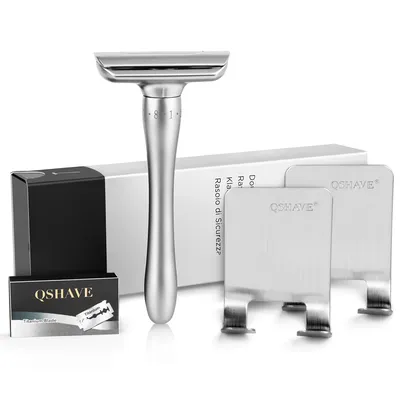 QShave – rasoir de sécurité réglable avec couvercle magnétique 1 rasoir 2 supports de rasoir et 5