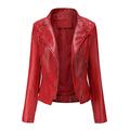 LRWEY Womens Faux Leather Jackets Motorcycle Coat Short Lightweight Pleather Crop Coat for Women Cool Jacket (Red, M)