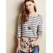 Anthropologie Tops | Anthropologie Postmark Striped Floral Sweater Xs | Color: White | Size: Xs