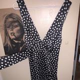 Urban Outfitters Dresses | Deep V Polka Dot Dress With High Slit | Color: Black | Size: S