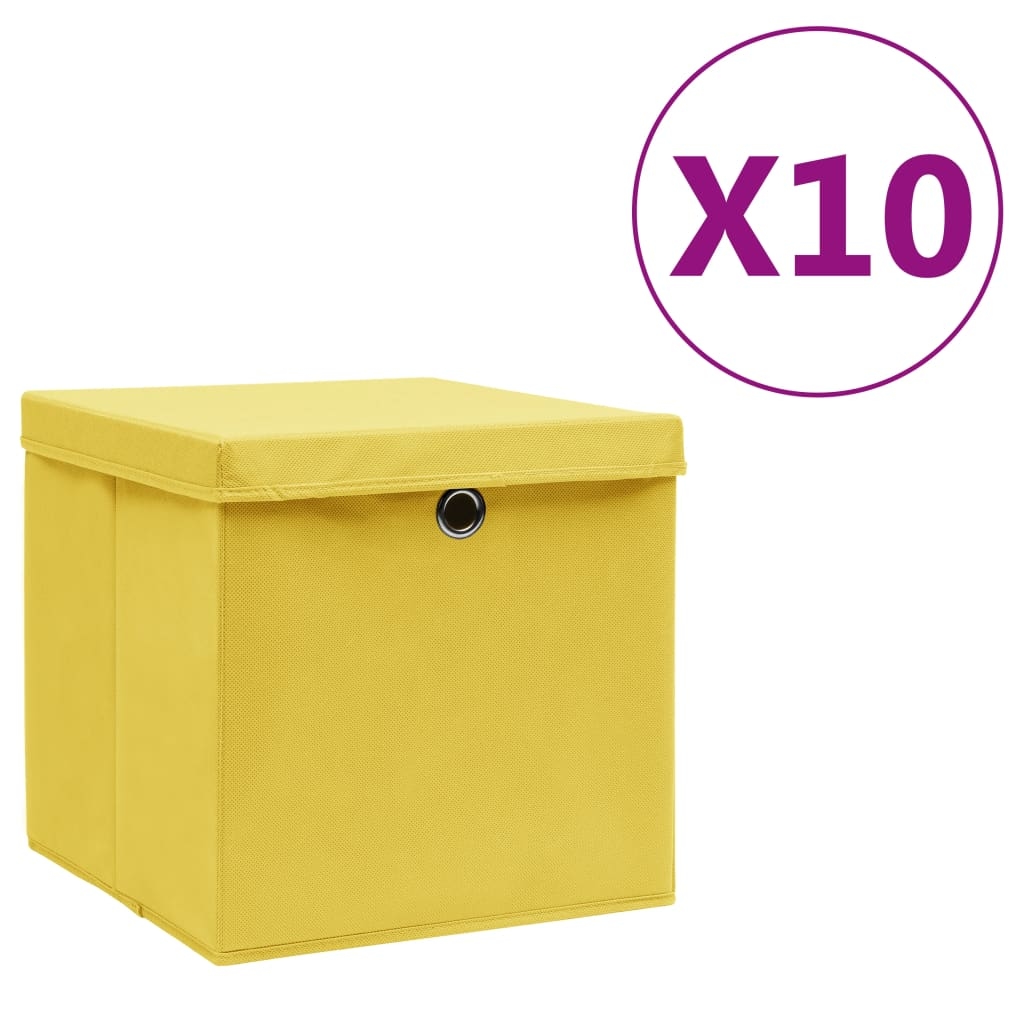 vidaXL Aufbewahrungsboxen mit Deckeln 10 Stk. 28x28x28 cm Gelb Image