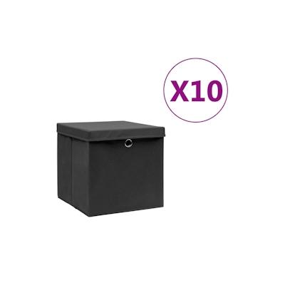 vidaXL Aufbewahrungsboxen mit Deckeln 10 Stk. 28x28x28 cm Schwarz