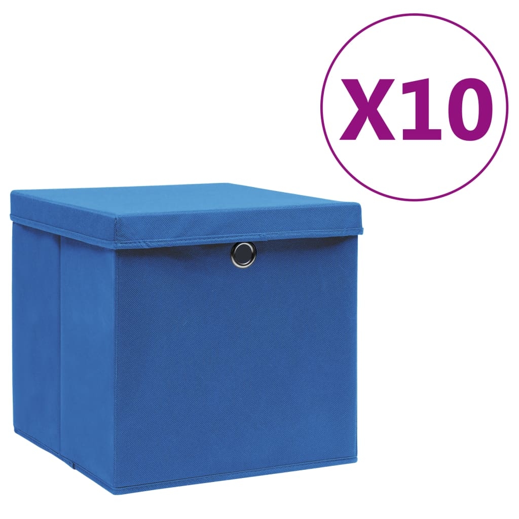 vidaXL Aufbewahrungsboxen mit Deckeln 10 Stk. 28x28x28 cm Blau Image