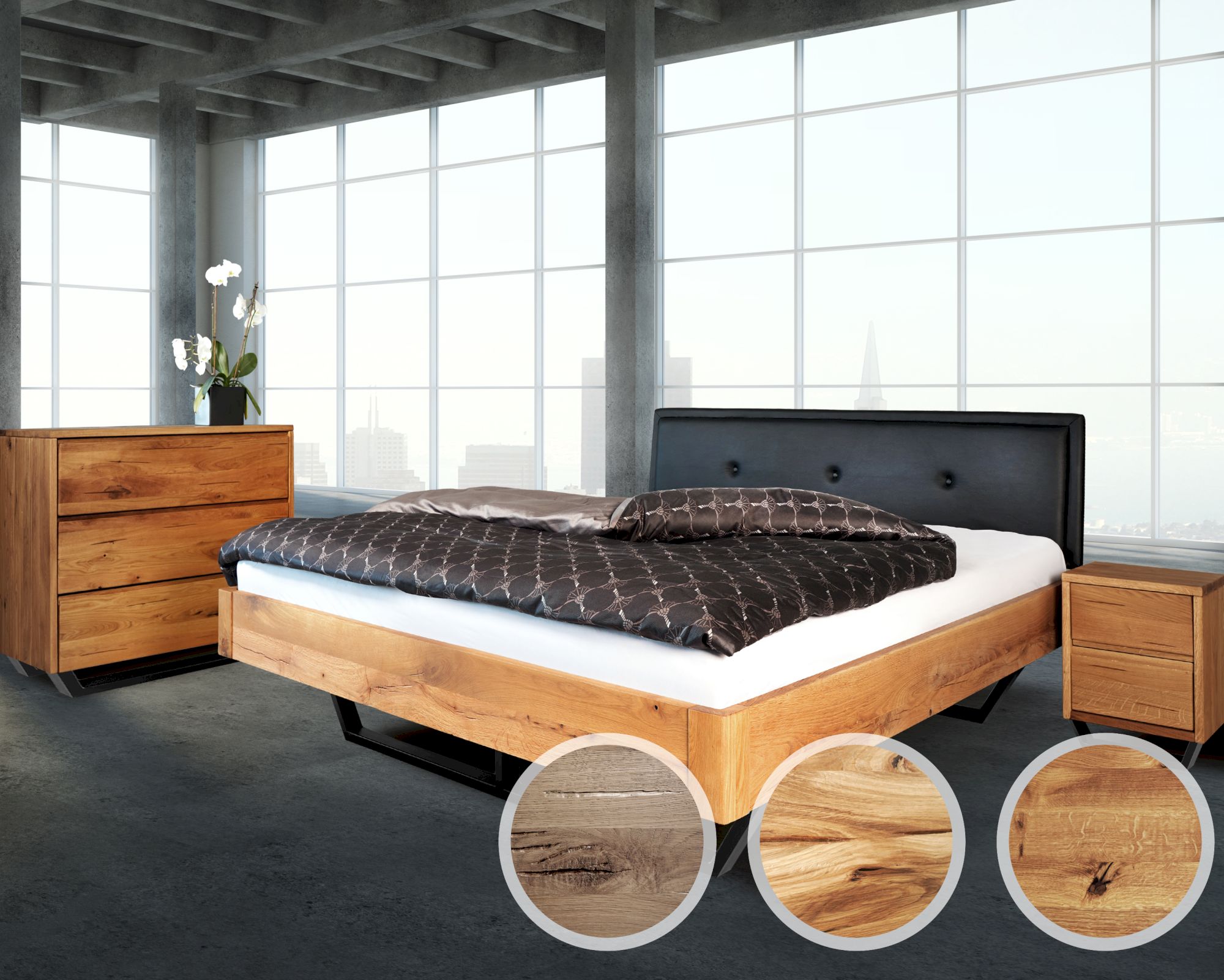 BlackWood »Dolce Vita V« Wildeiche Massivholzbett 160x220 cm / Wildeiche rustic / V-Original Wildeiche Image