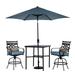 Hanover Montclair 3-Piece High-Dining Set in Ocean Blue with 2 Swivel Chairs, 33-Inch Square Table and 9-Ft. Umbrella