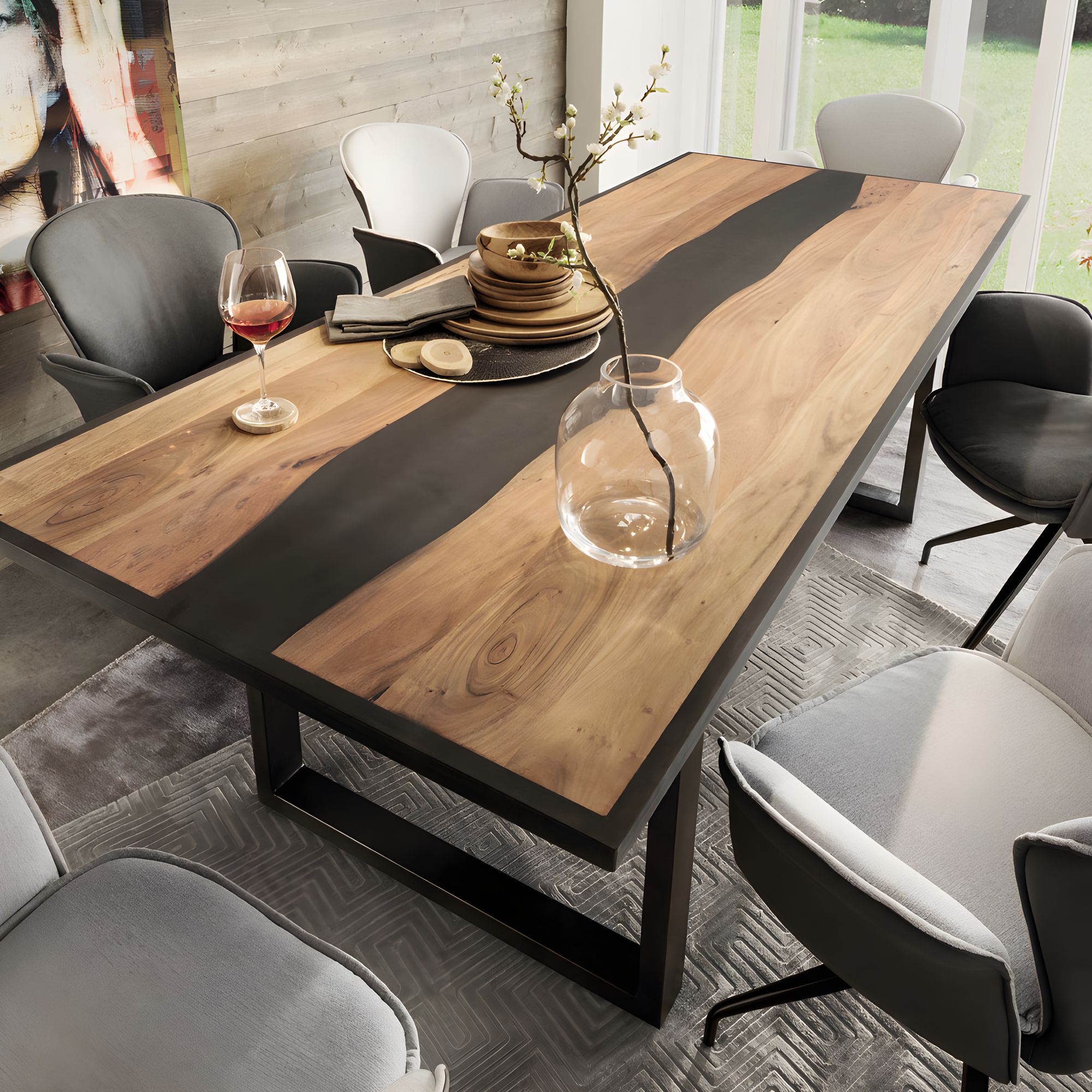 MassivHolz »Wave« Epoxidharz Akazien-Esstisch 200x100 cm / Epoxidharz