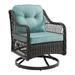 Wade Logan® Baecher Outdoor Gliding Wicker Chair w/ Cushions Wicker/Rattan in Gray/Blue/Black | 34.25 H x 26.97 W x 34.25 D in | Wayfair