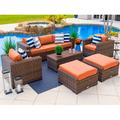 Latitude Run® Centralmont Wicker/Rattan 7 - Person Seating Group w/ Cushions Synthetic Wicker/All - Weather Wicker/Wicker/Rattan in Gray | Outdoor Furniture | Wayfair